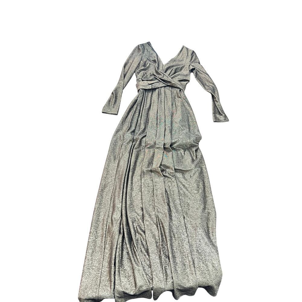 Hobbs Women's Gold V-neck Talia Long Sleeves Fit & Flare Midi Dress Size 4